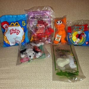 Vintage McDonald's 6 Plush Mini Beans Sesame Street Toys Shrek Watch